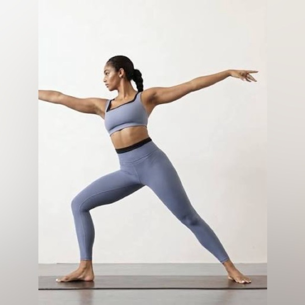 Athleta Double Up Elation Leggings & Bra Set in Shadow blue/Black